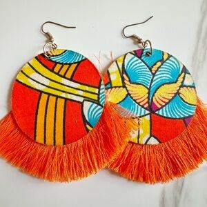 Statement orange wooden earrings